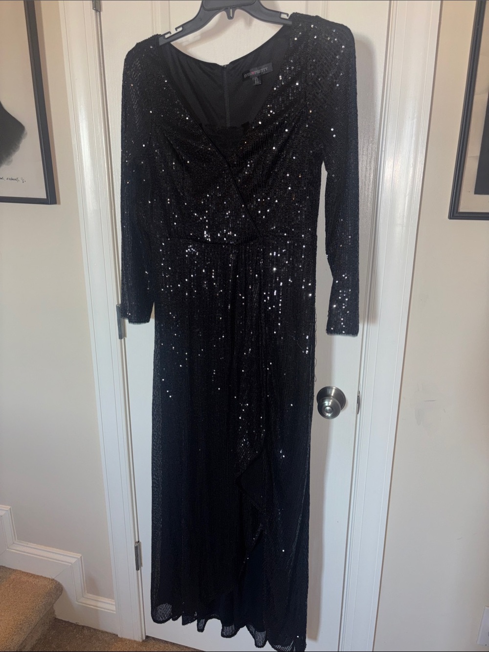 Promise Black Sequin Long Sleeve Wrap-Style Maxi Dress